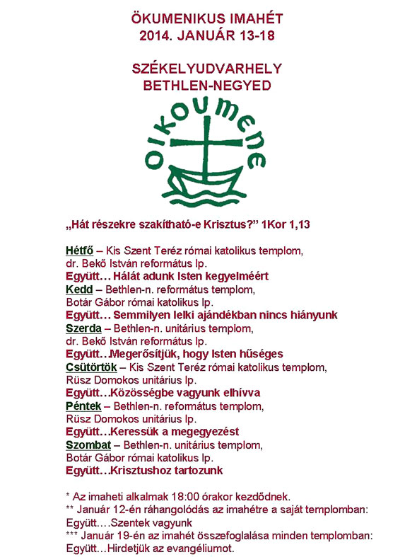 &Ouml;kumenikus Imah&eacute;t - 2014 janu&aacute;r 13-18